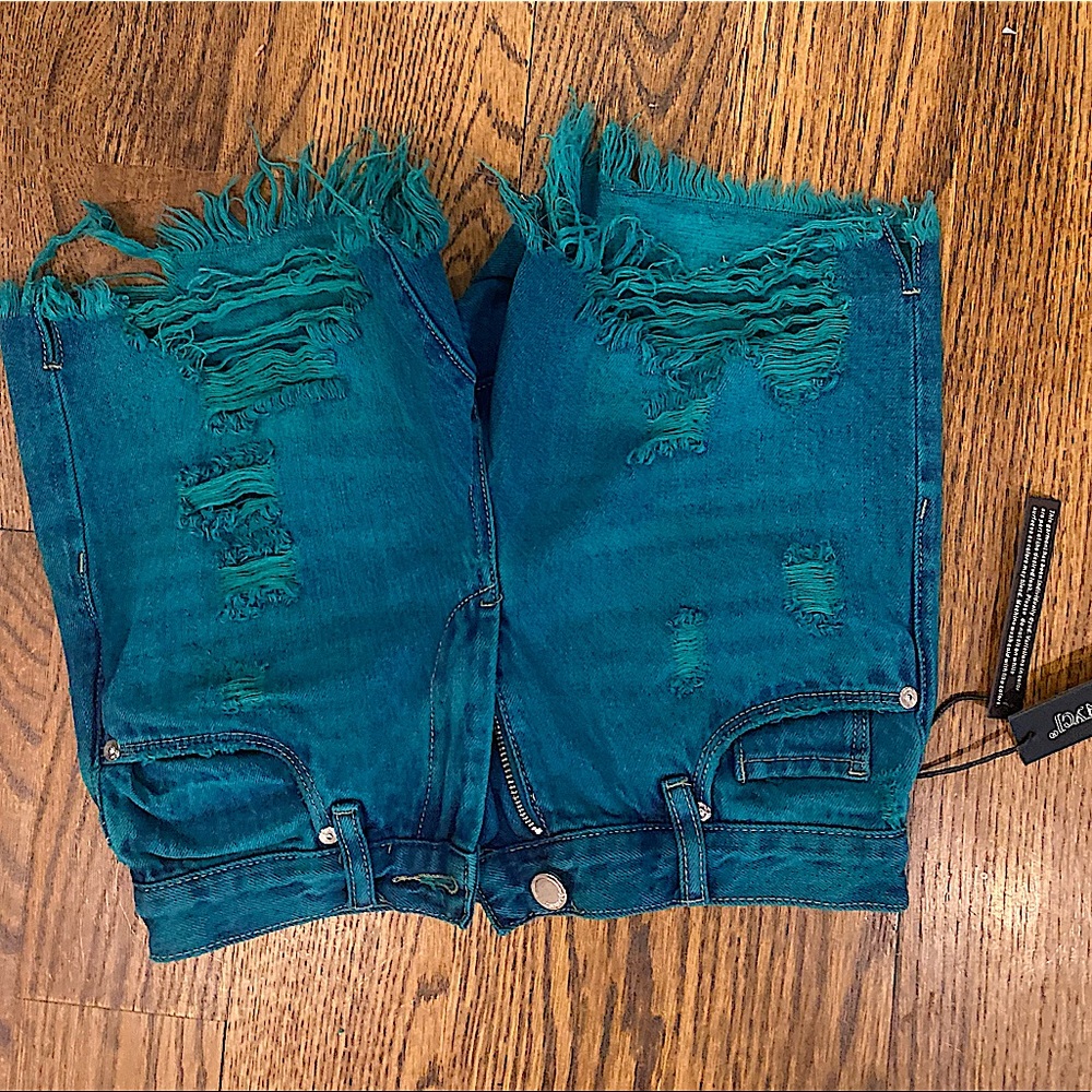 Blank NYC Frayed Denim High Rise Shorts